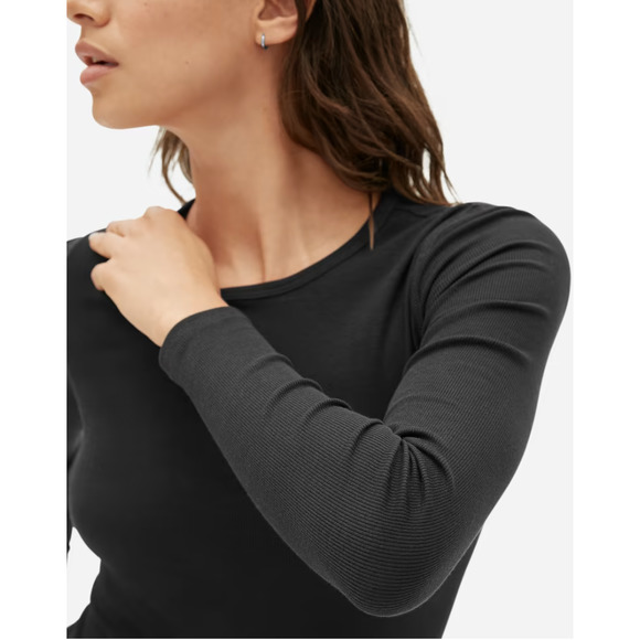 Everlane Tops - Everlane Pima Micro-Rib Long-Sleeve Crew S Black Tee Shirt Top Minimalist